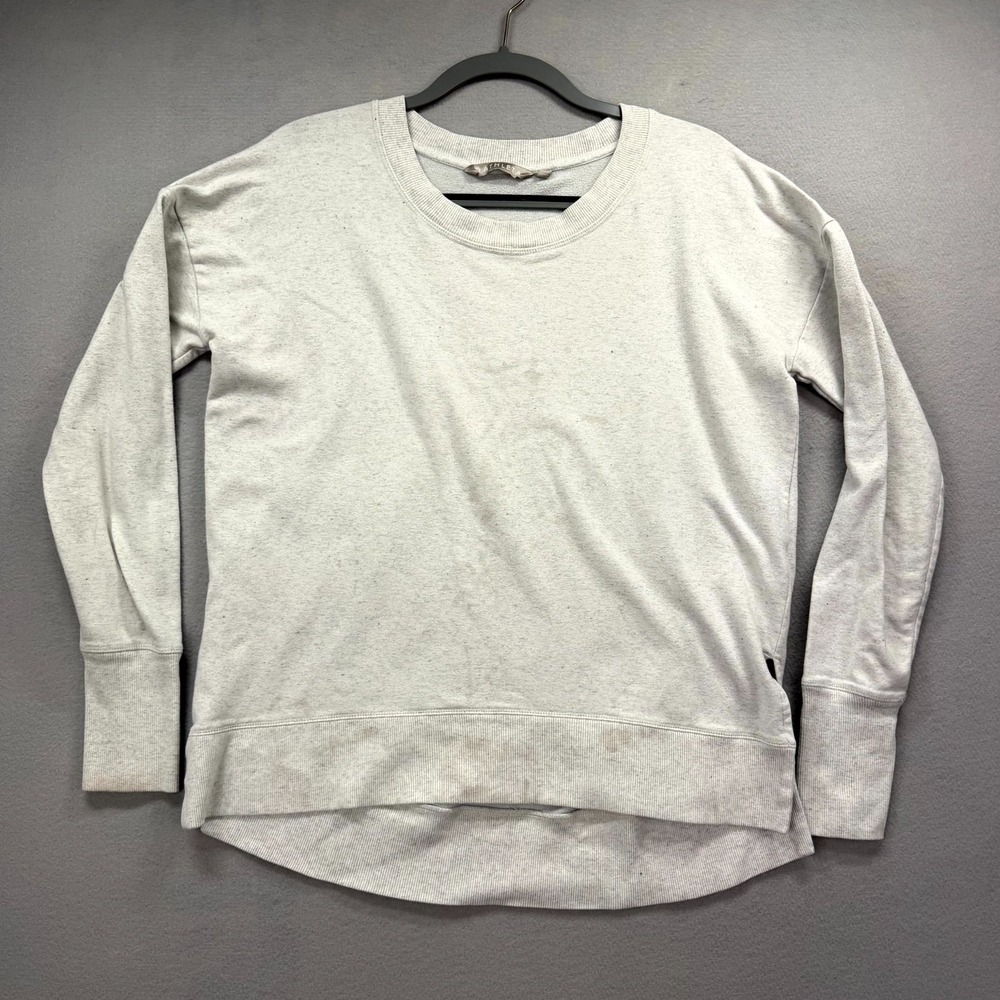 Athleta Balance Sweatshirt Womens Medium Gray Speckled Fleece Lined Crew Neck